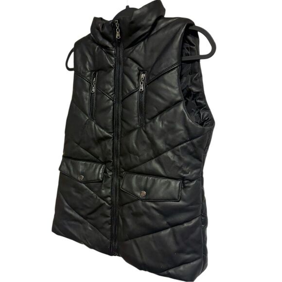 Yaso Black Faux Leather Puffer Vest Size Large - Picture 14 of 15